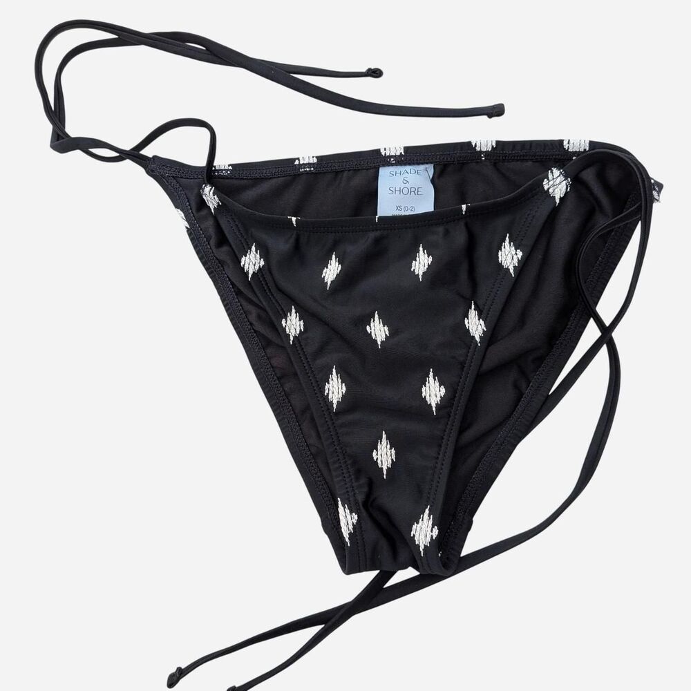 Shade & Shore Black Diamond Embroidered Cheeky Bikini Bottom XS NWT
